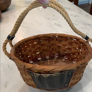 Vintage MCM Hanging Rope Basket with Leather Accents